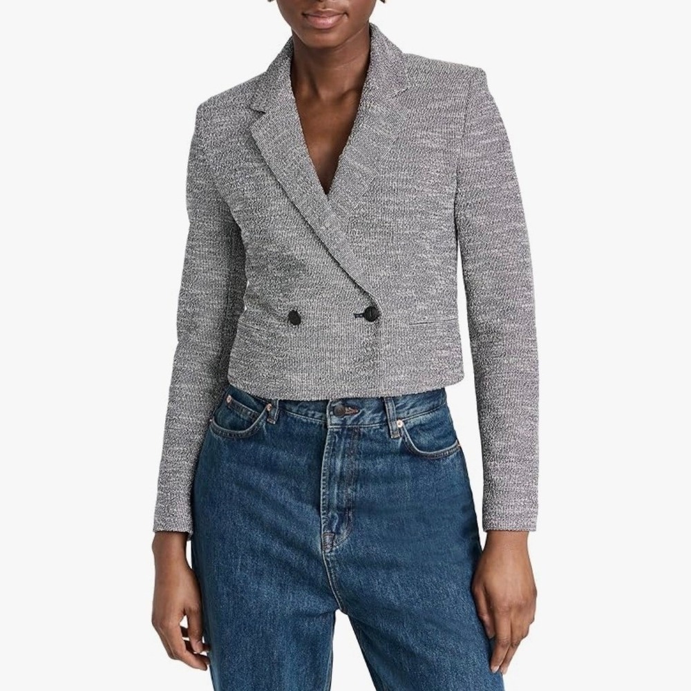 rag & bone Gray Tweed Cropped Double-Breasted Blazer Jacket